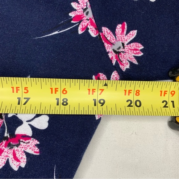 Charisma Womens Navy Blue w White & Pink Flowers Floral Long Sleeve Crop Top S - Picture 4 of 6